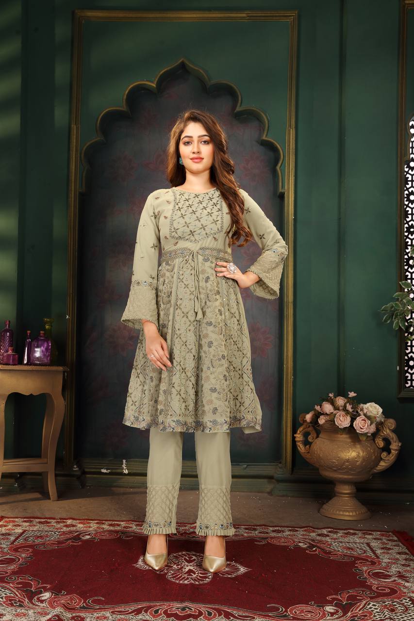 Embroidery Work Faux Georgette Dress