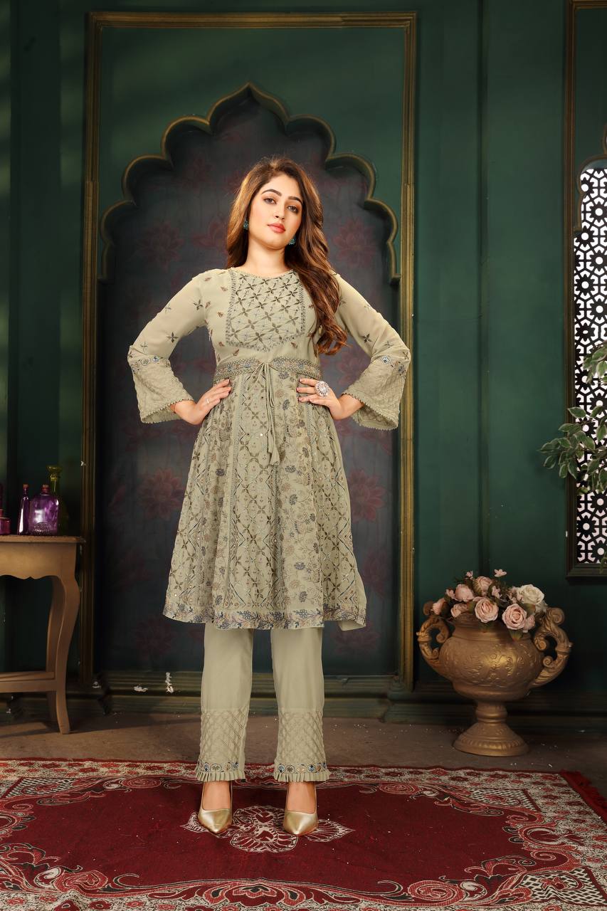 Embroidery Work Faux Georgette Dress