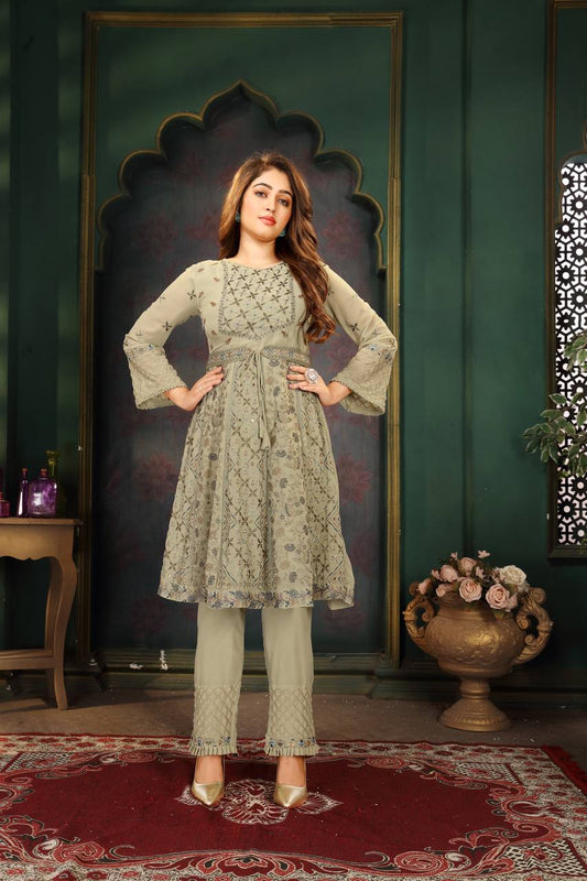 Embroidery Work Faux Georgette Dress