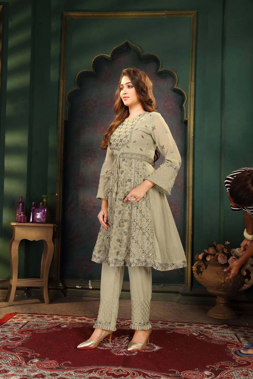 Embroidery Work Faux Georgette Dress