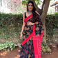 Blue Pure Linen Digital Ikkat Print Saree