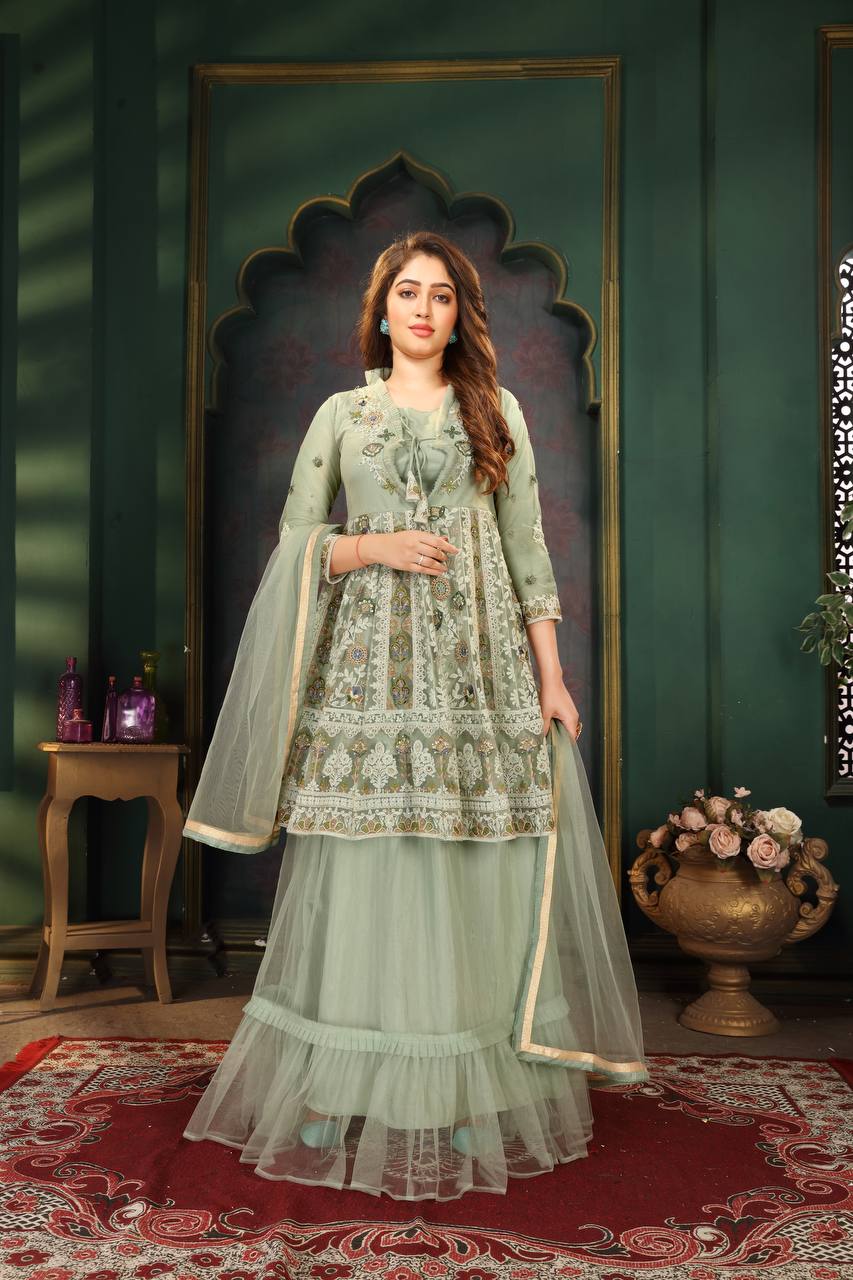 Embroidery Work Net Lengha Dress