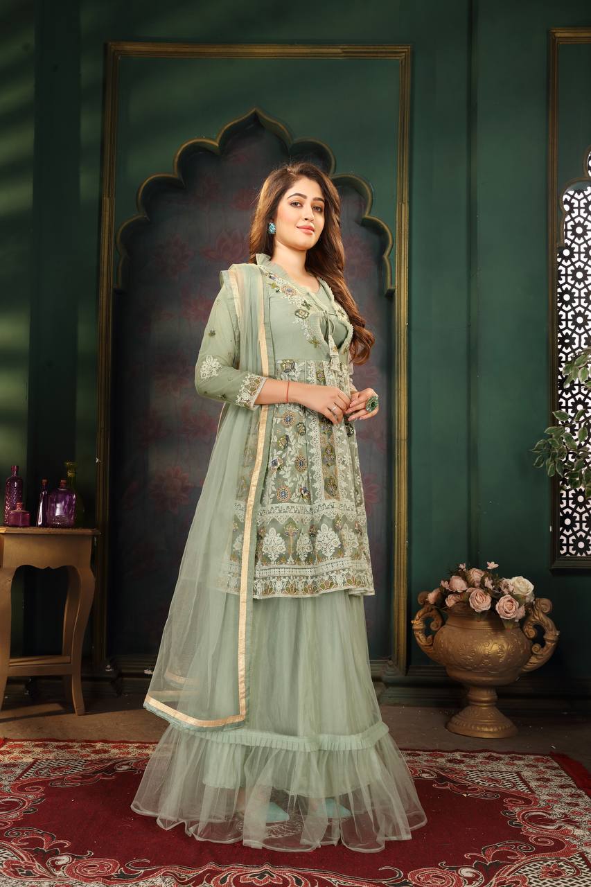 Embroidery Work Net Lengha Dress