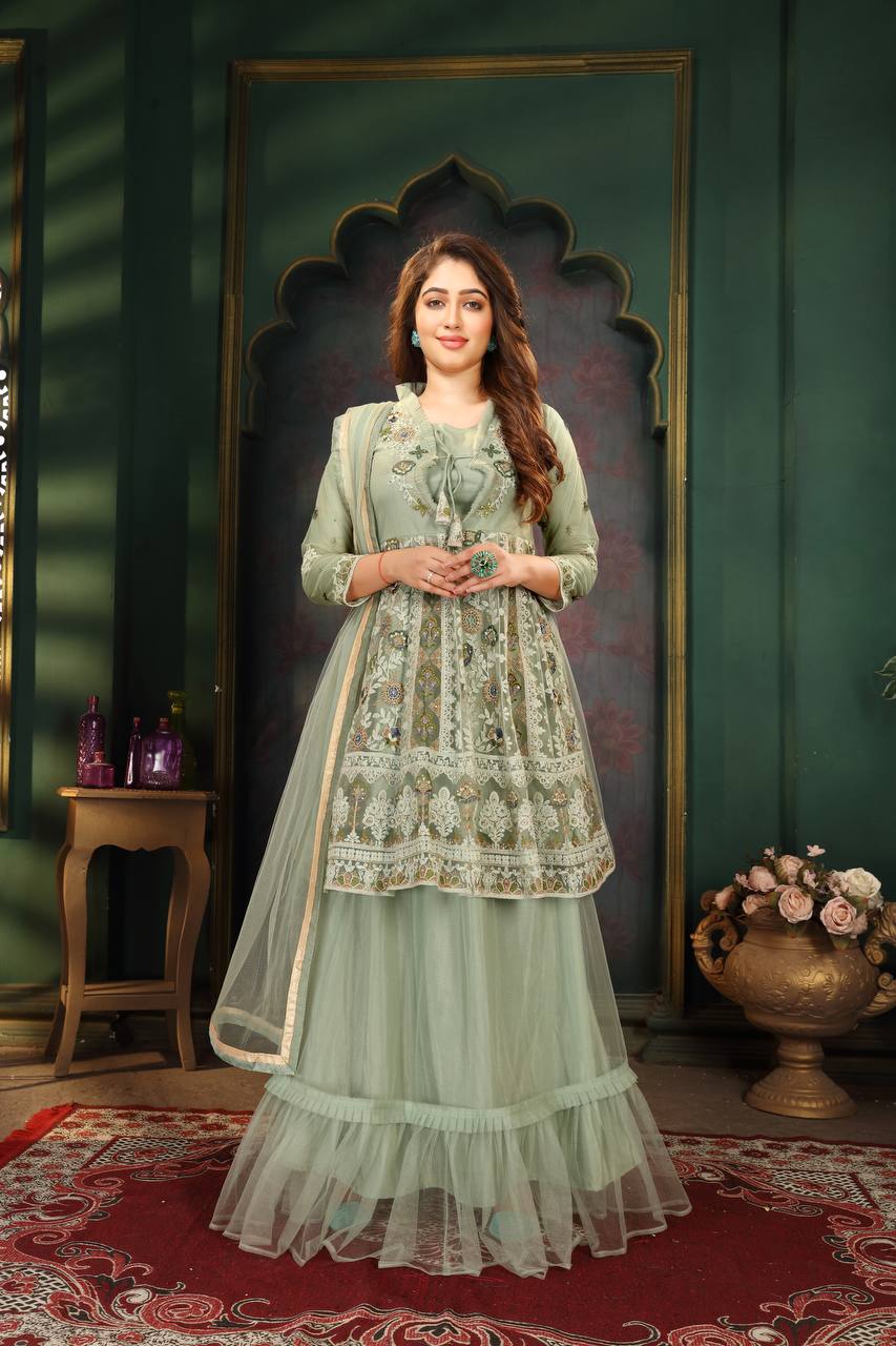 Embroidery Work Net Lengha Dress