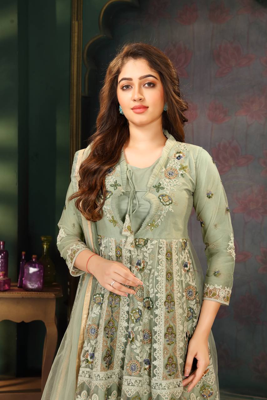 Embroidery Work Net Lengha Dress