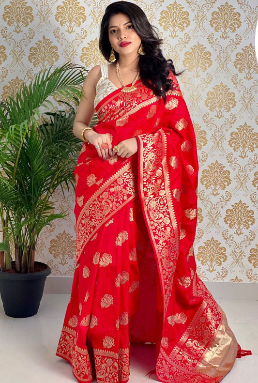 Pure Silk With Pure Zari Weaving Special Red Saree
