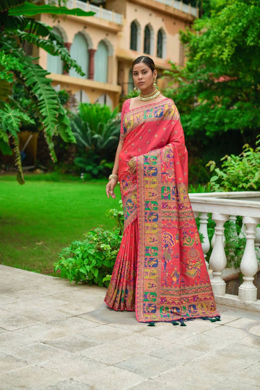 Red Soft Kashmiri Pashmina Silk Weaving Saree