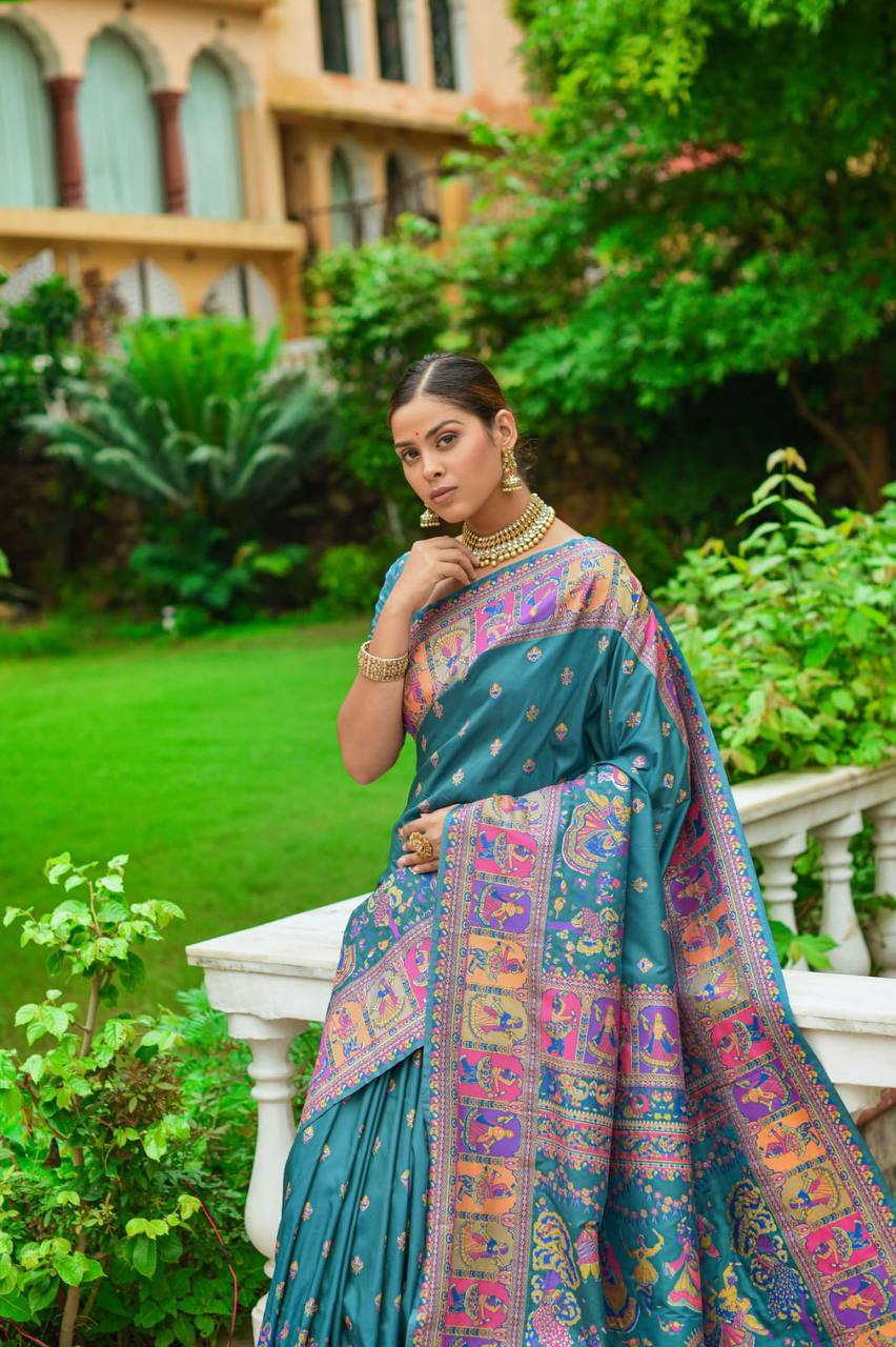 Sky Blue Soft Kashmiri Pashmina Silk Weaving Saree