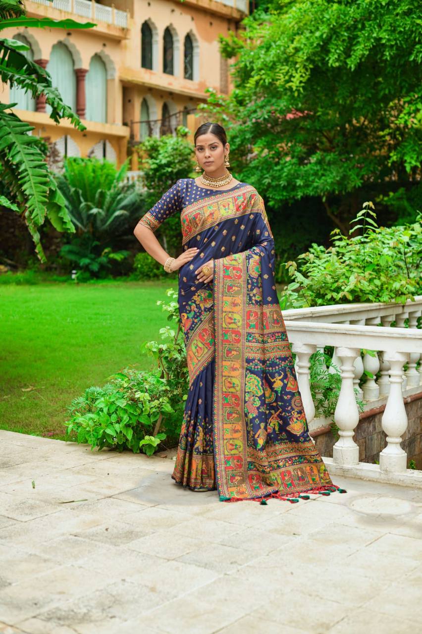 Blue Soft Kashmiri Pashmina Silk Weaving Saree