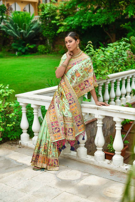 Parrot Soft Kashmiri Pashmina Silk Weaving Saree