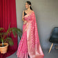 Pink Pure Muslin  Silk Saree With Rose Gold Zari Weaved