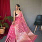 Pink Pure Muslin  Silk Saree With Rose Gold Zari Weaved