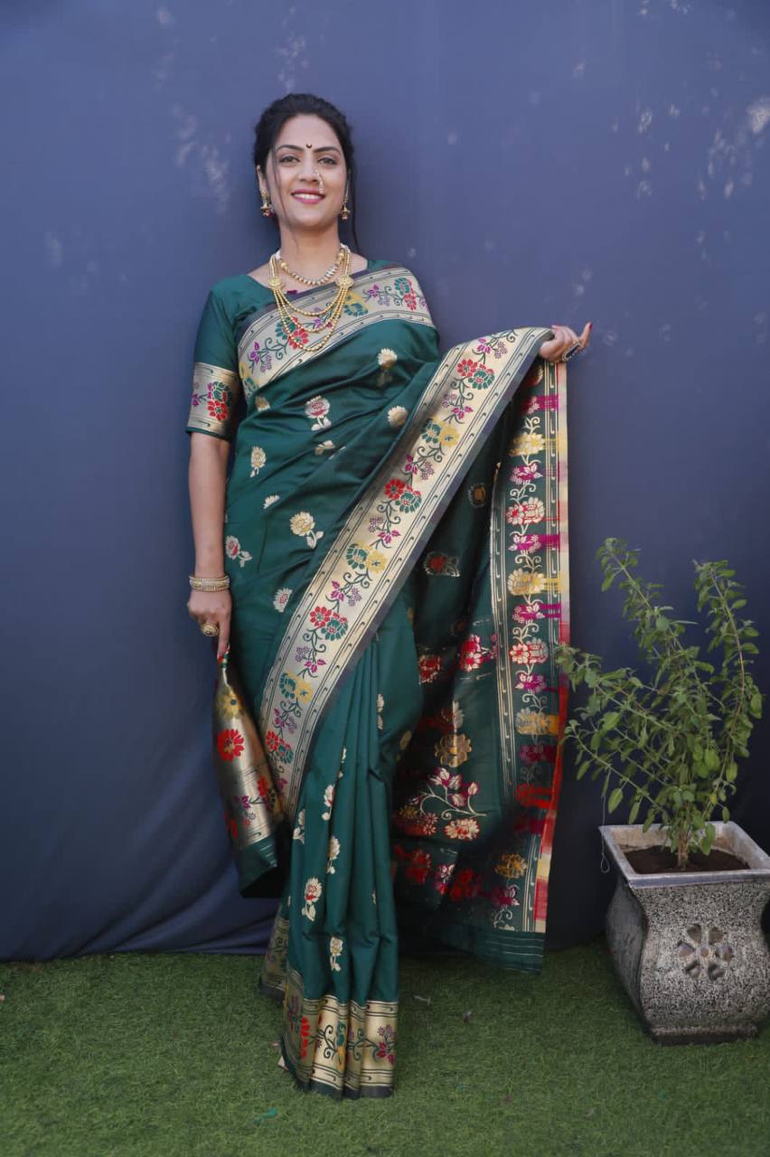 Green Paithani Pure Silk Handloom Saree