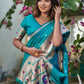 Sky Blue Banarasi Soft Silk Paithani Saree With Zari Border