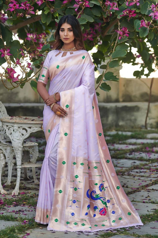 Purple Banarasi Soft Silk Paithani Saree With Zari Border