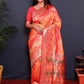 Orange Pure Silk Handloom Saree With Pure Jari Weaving