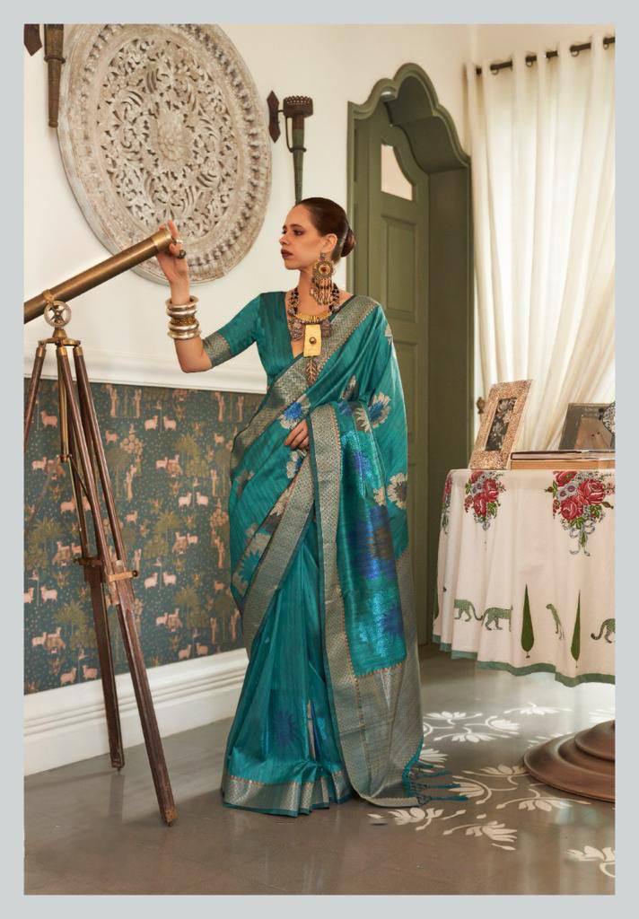 Sky Blue Handloom Weaving Silk Saree