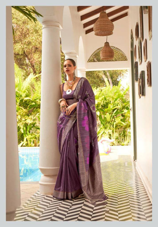 Purple Handloom Weaving Silk Saree