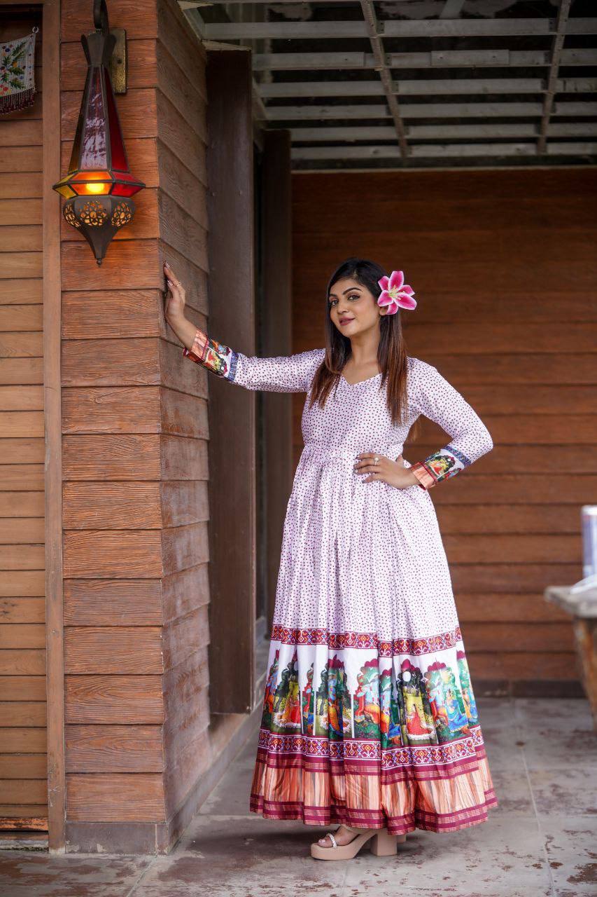 Beautiful Designer Gown On Heavy  Modal Silk Fabric With  Digital Print