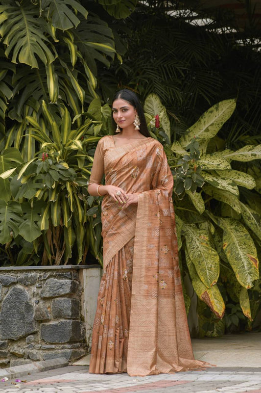 Orange Soft Banarasi Silk Saree With All Over Zari Weaving Pattern