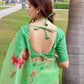Green Soft Organza Silk Saree with Beautiful Floral Print