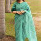 Teal Soft Organza Silk Saree With All Over Hand Print