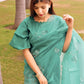 Teal Soft Organza Silk Saree With All Over Hand Print