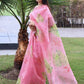 Pink Soft Organza Silk Saree With All Over Hand Print
