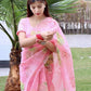 Pink Soft Organza Silk Saree With All Over Hand Print