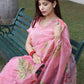 Pink Soft Organza Silk Saree With All Over Hand Print