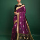 Purple Tussar Silk Patola Weaving Saree With Zari Woven Border