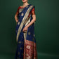 Blue Tussar Silk Patola Weaving Saree With Zari Woven Border