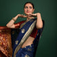 Blue Tussar Silk Patola Weaving Saree With Zari Woven Border