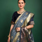 Grey Tussar Silk Patola Weaving Saree With Zari Woven Border