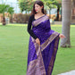 Blue Pure Soft Silk Saree With Copper And Golden Zari Weaved Border