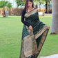 Green Pure Soft Silk Saree With Copper And Golden Zari Weaved Border