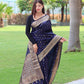 Violet Pure Soft Silk Saree With Copper And Golden Zari Weaved Border