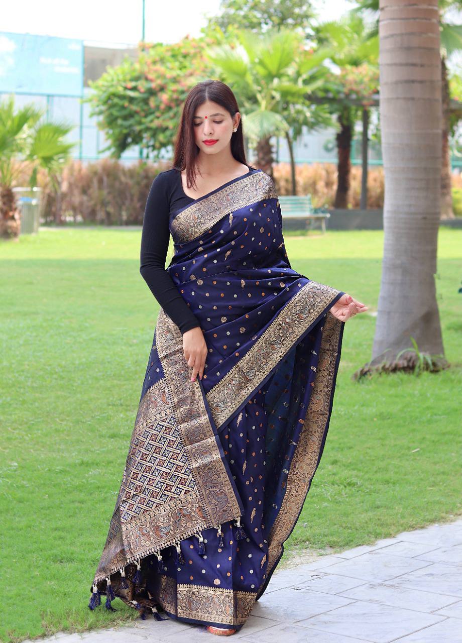 Violet Pure Soft Silk Saree With Copper And Golden Zari Weaved Border