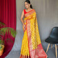 Yellow Pure organza weaved saree with Jacquard border.