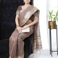 Brown Tissue Linnen Silk Saree With Fancy Zari Weaving Border