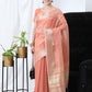 Peach Tissue Linnen Silk Saree With Fancy Zari Weaving Border