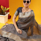 Grey Tissue Linnen Silk Saree With Fancy Zari Weaving Border
