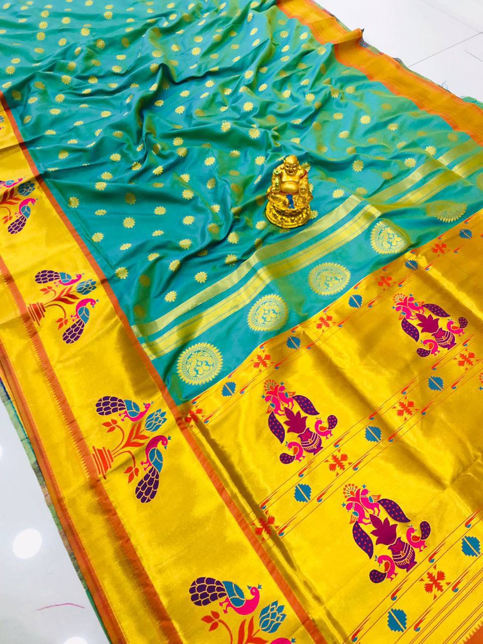 Sky Blue  Paithani Pure Silk Handloom Saree With Pure Jari