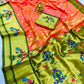 Peach Paithani Pure Silk Handloom Saree With Pure Jari