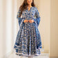 Blue Dabu Print Gown Kurta Set