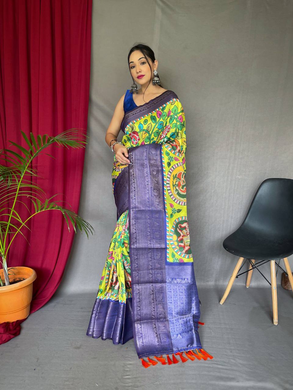 Blue Pure Kanchipuram Digital Printed Saree