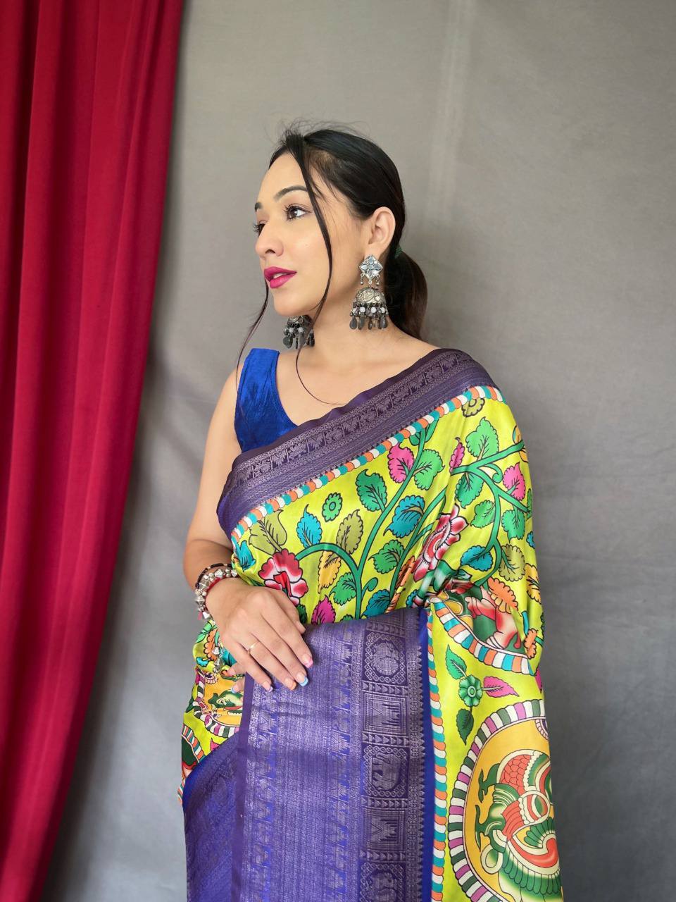Blue Pure Kanchipuram Digital Printed Saree