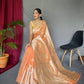 Orange Pure Linen Slub Silk Saree With Zari Weaving