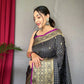 Black Heavy Gold Big Jacquard Weaving Border  Handloom Saree
