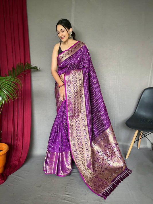 Purple Heavy Gold Big Jacquard Weaving Border  Handloom Saree